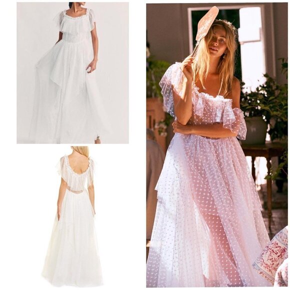 LoveShackFancy Faraway Fancy Noni White Swiss Dot Sheer Maxi Dress Size 4 NWT - Picture 3 of 13